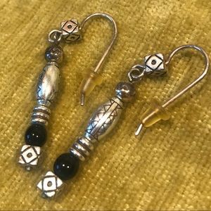 Brighton Drop Pierced Dangle Silver Earrings Black Stone